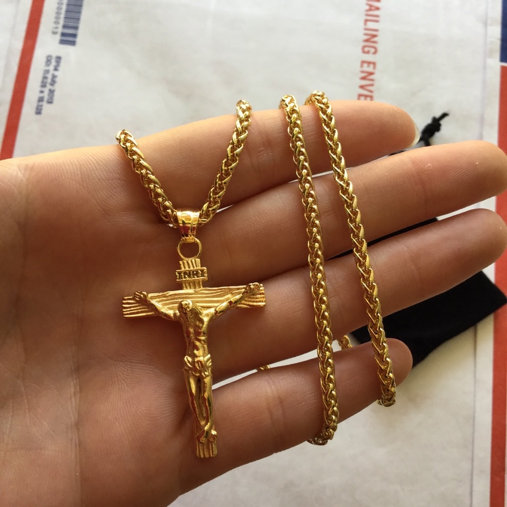 New 18k gold cross necklace for men women